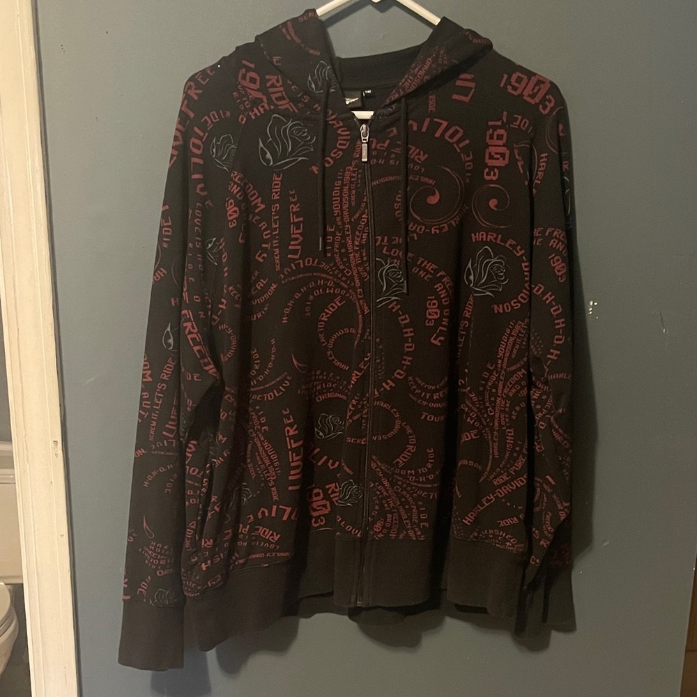 Harley-Davidson Black and Red Zip-Up Hoodie
